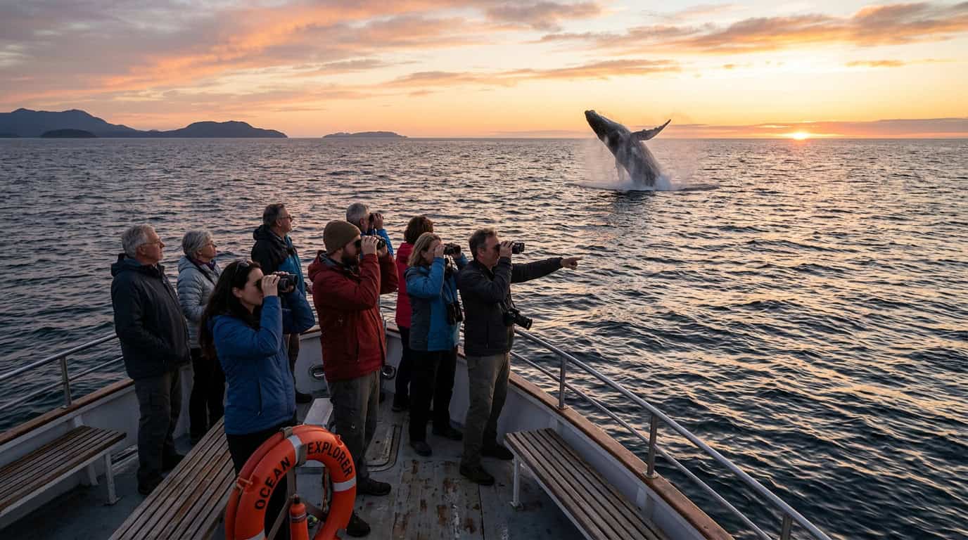 A wide-angle, high-resolution shot of a group of tourists on